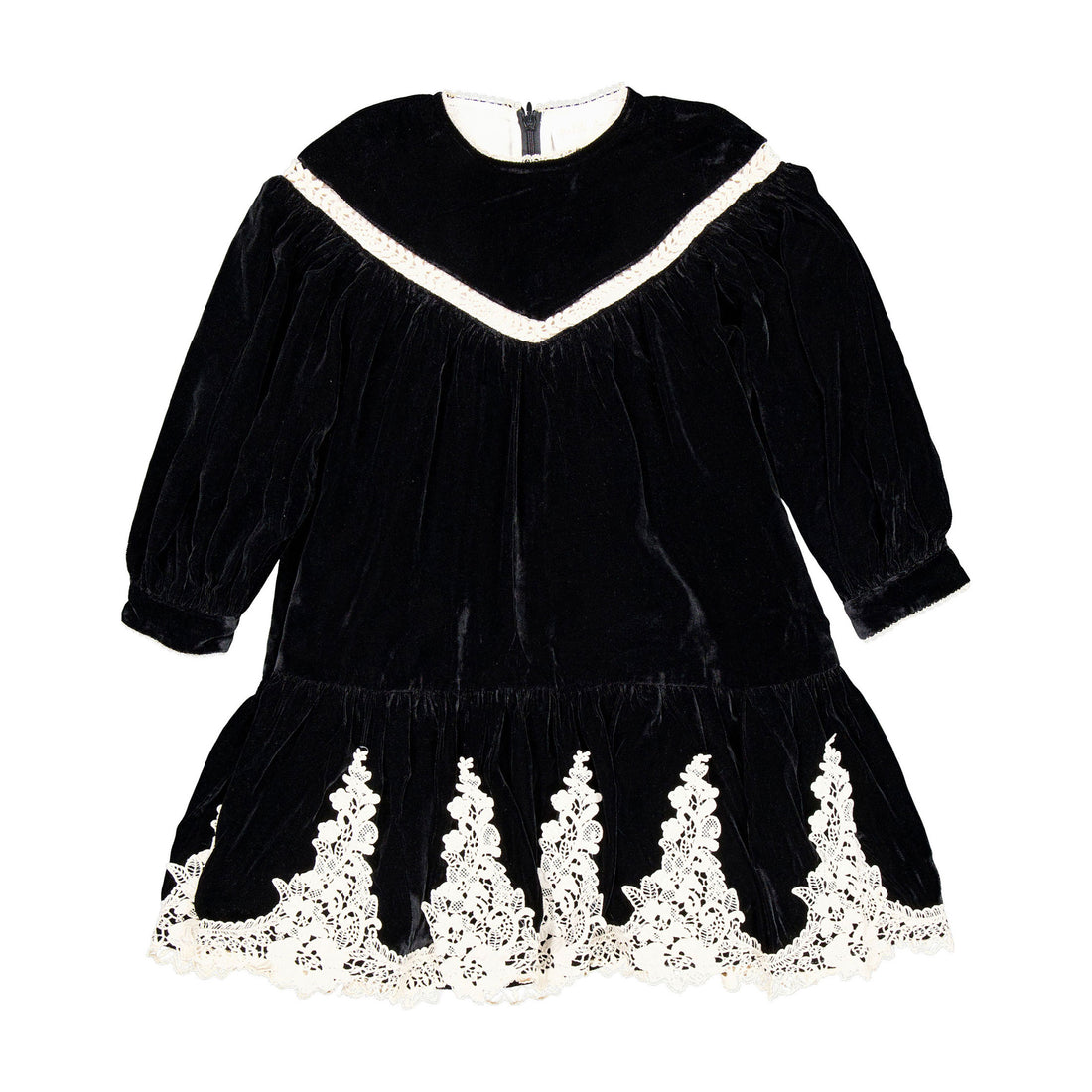 Petite Amalie Black/Cream Velvet Smock Dress