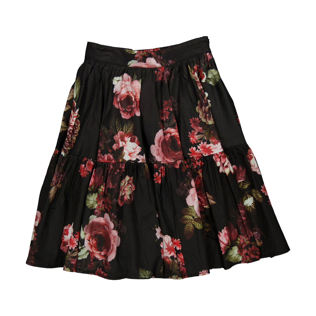 Petite Amalie Black Floral Poplin Skirt