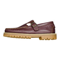 Ladida Shoes Burgundy Pebble T Strap Chunky Shoe
