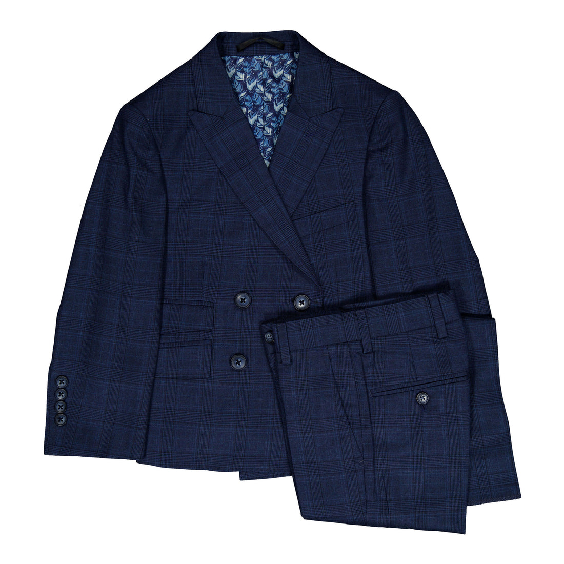Arza Navy Plaid Double Breasted Suit