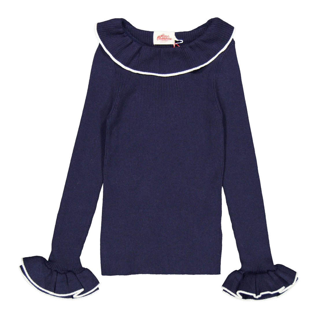 Clubhouse Navy Trim Ruffle Sweater