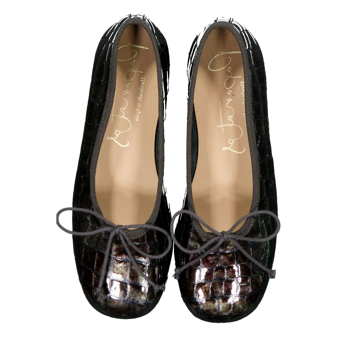 Papanatas Black Patent Croc Ballet Flat