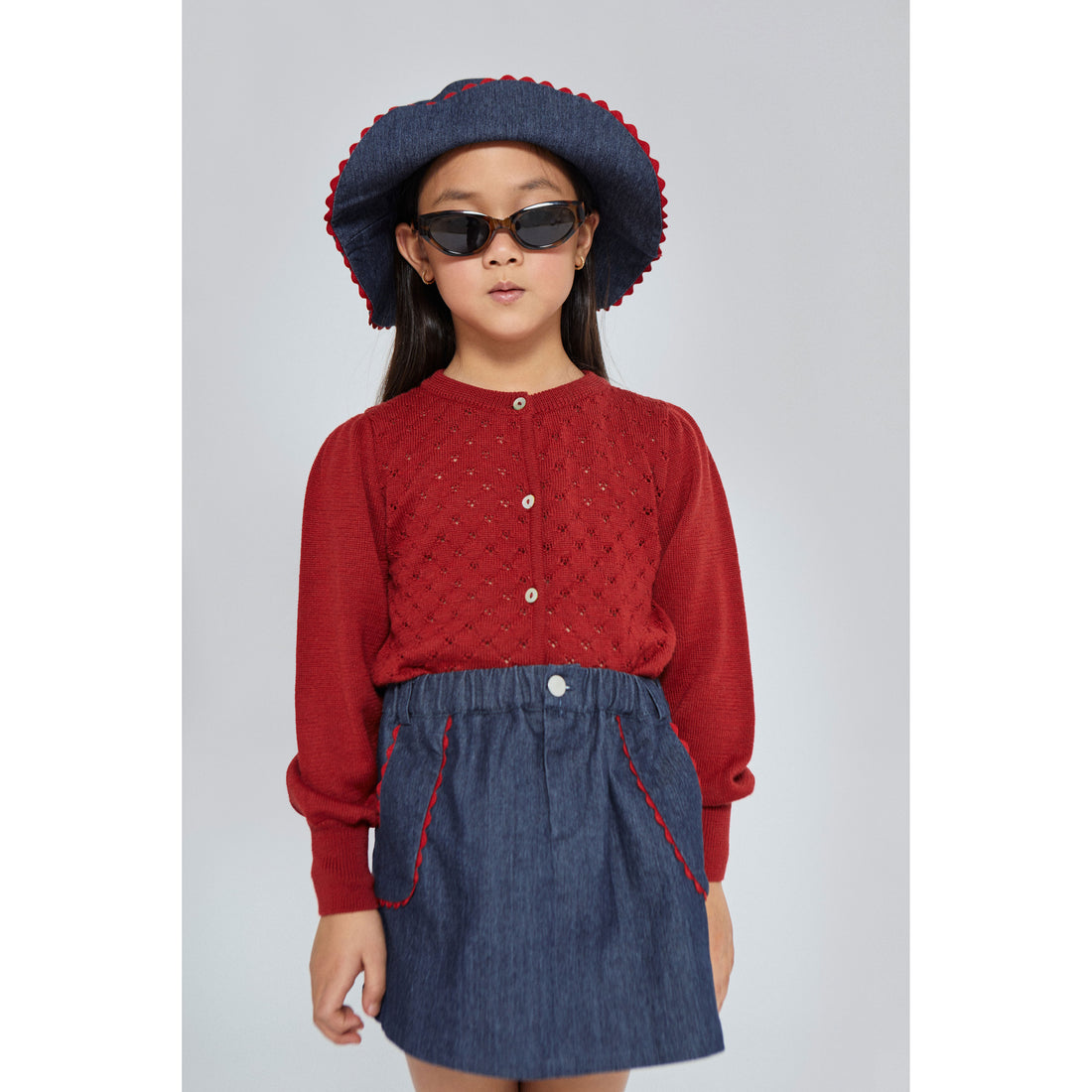Mipounet  Red Maca Openwork Cardigan