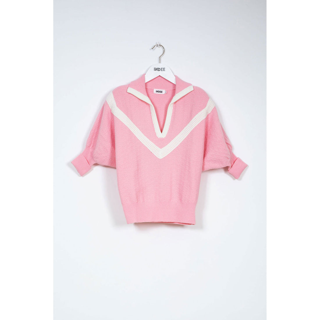 Indee Candy Pink Polo Knit Sweater