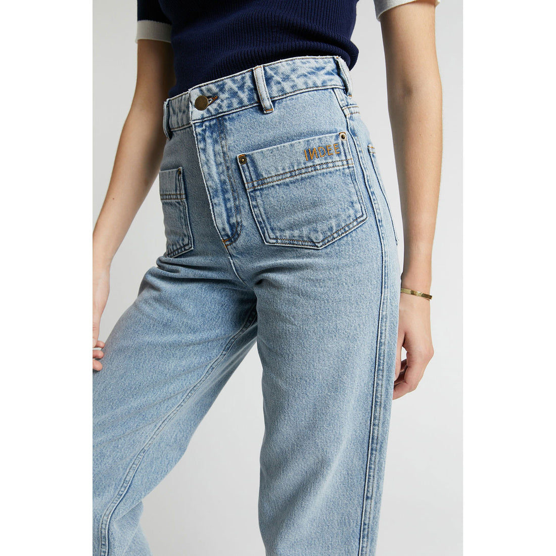 Indee Marine Blue Ribbed SS Sweater