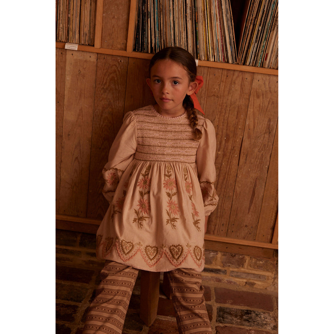 Apolina Pink Beige Penny Smock Dress Apolina Pink Beige Penny Smock Dress
