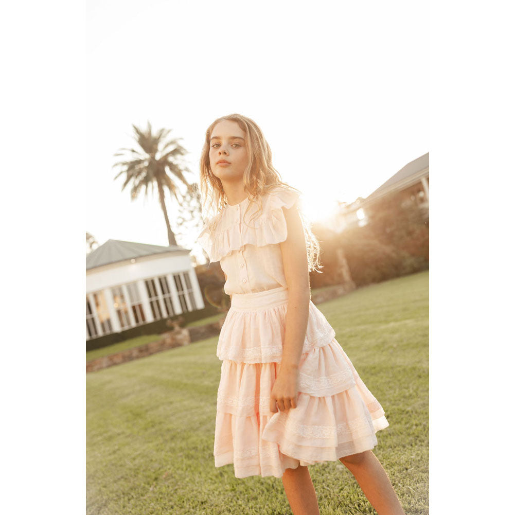 Petite Amalie Soft Peach Lace Linen Skirt