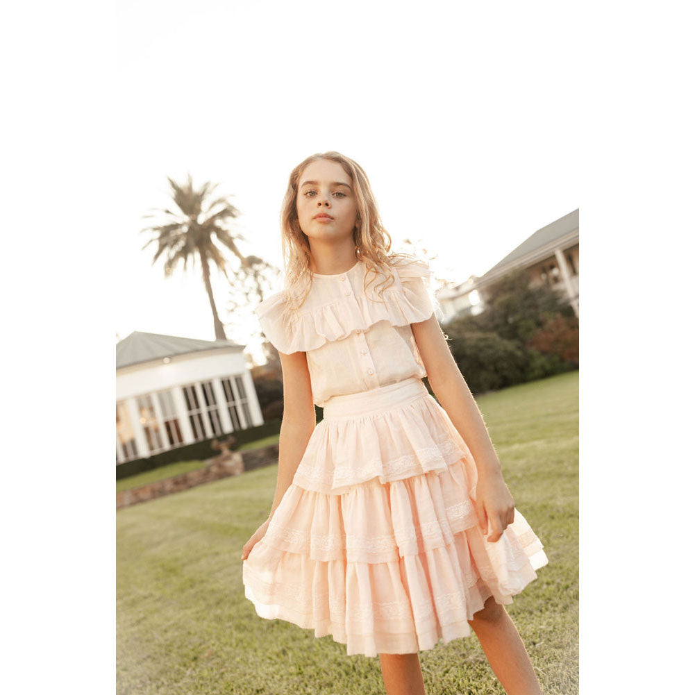 Petite Amalie Soft Peach Lace Linen Skirt