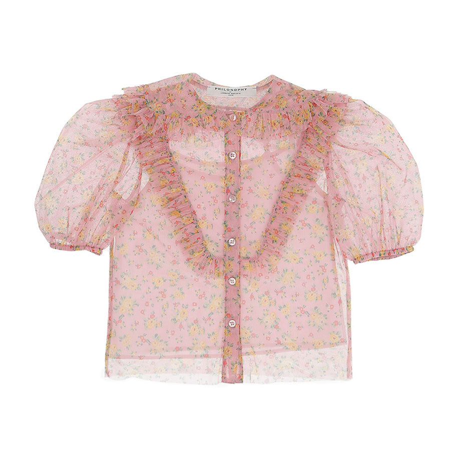 Philosophy Multicolor Floral Puffy Sleeves  Top