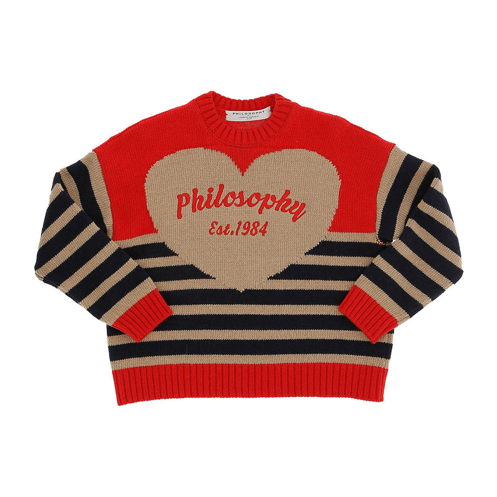 Philosophy Red/Navy Striped Heart Logo Sweater