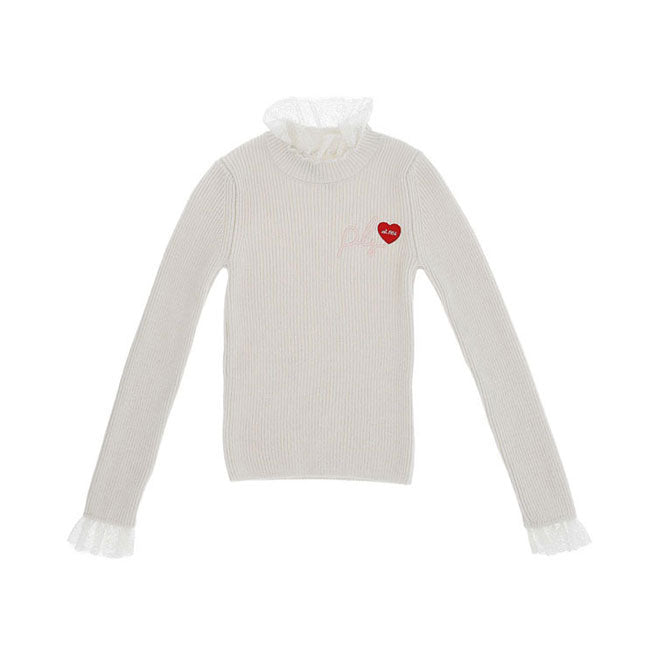 Philosophy Cream Embroidered Rib Lace Sweater