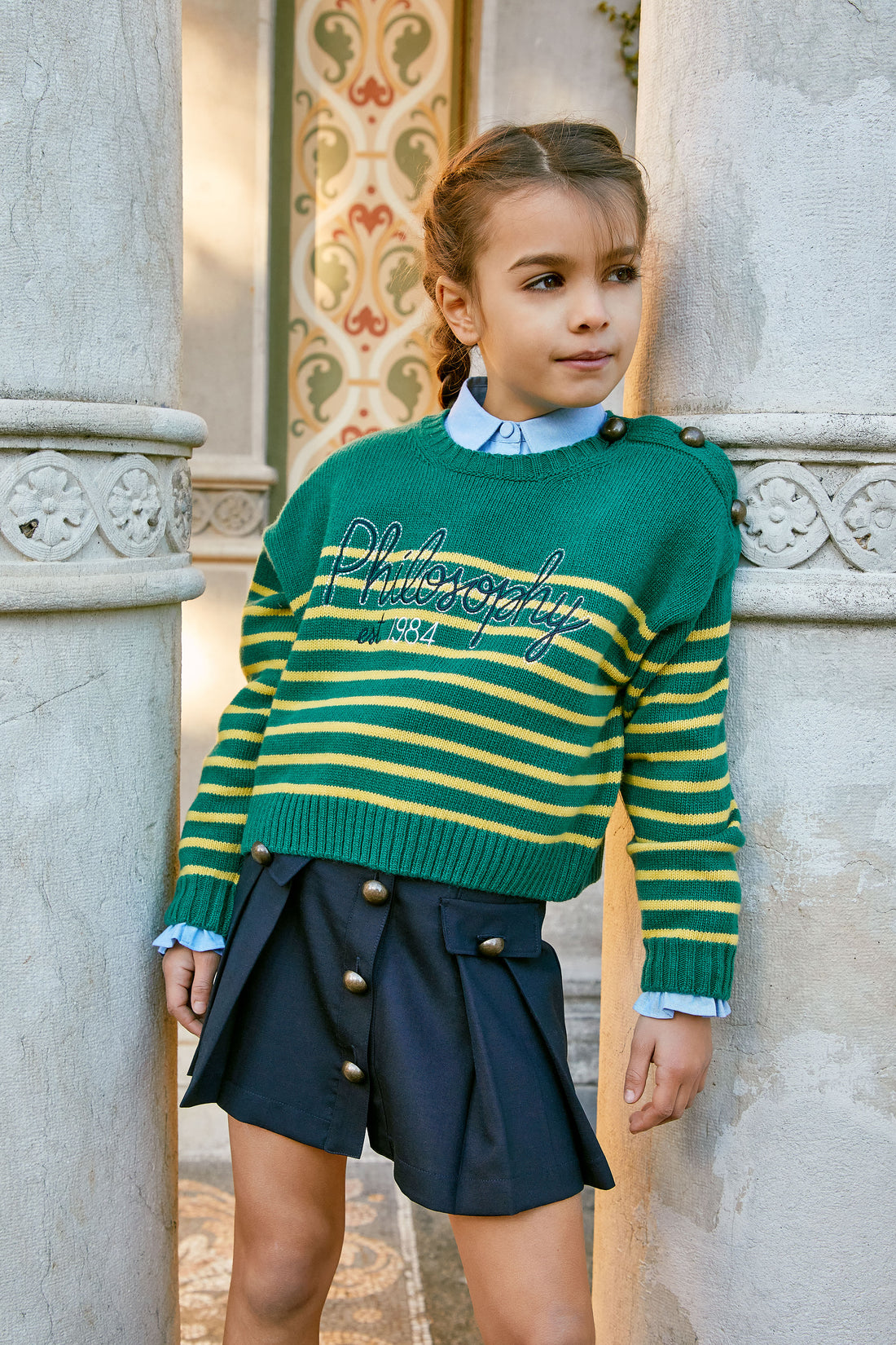 Philosophy Blue Pleated Skirt