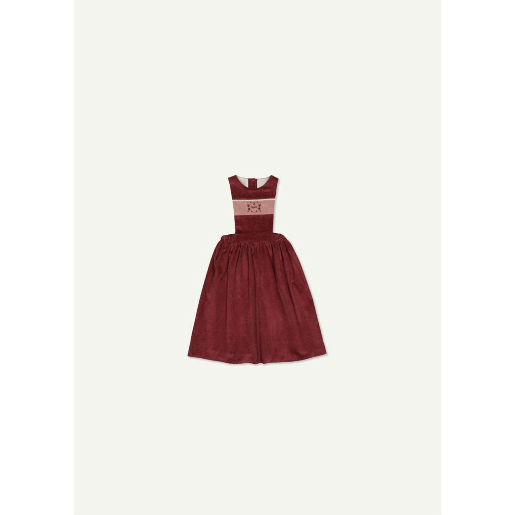 Popelin Burgundy Corduroy Emboidered Dungaree Dress 16
