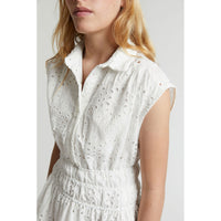 Indee Off White Midi Embroidered Pico Dress