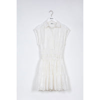 Indee Off White Midi Embroidered Pico Dress