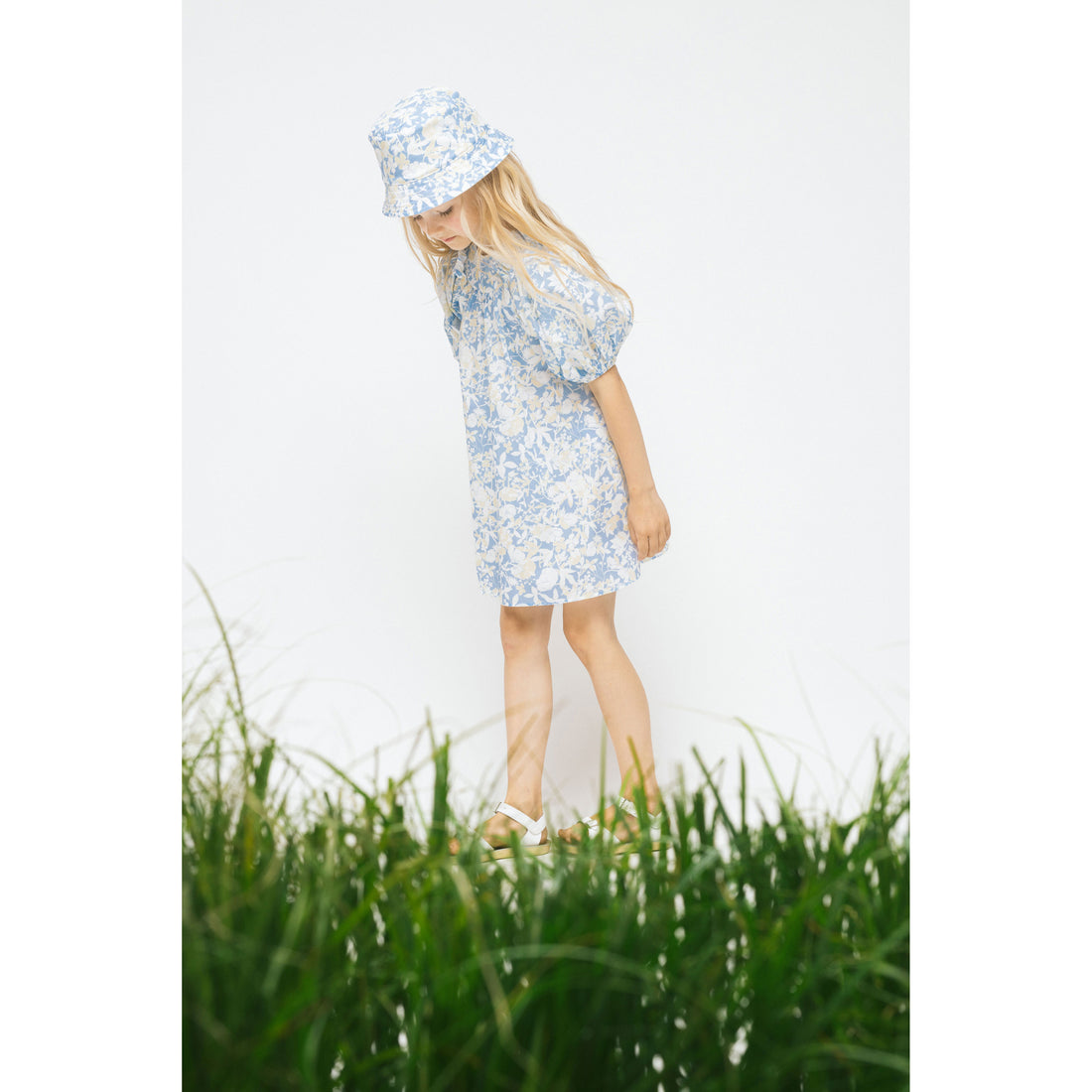 Paade Mode Blue Anemone Cotton Puff Sleeve Dress