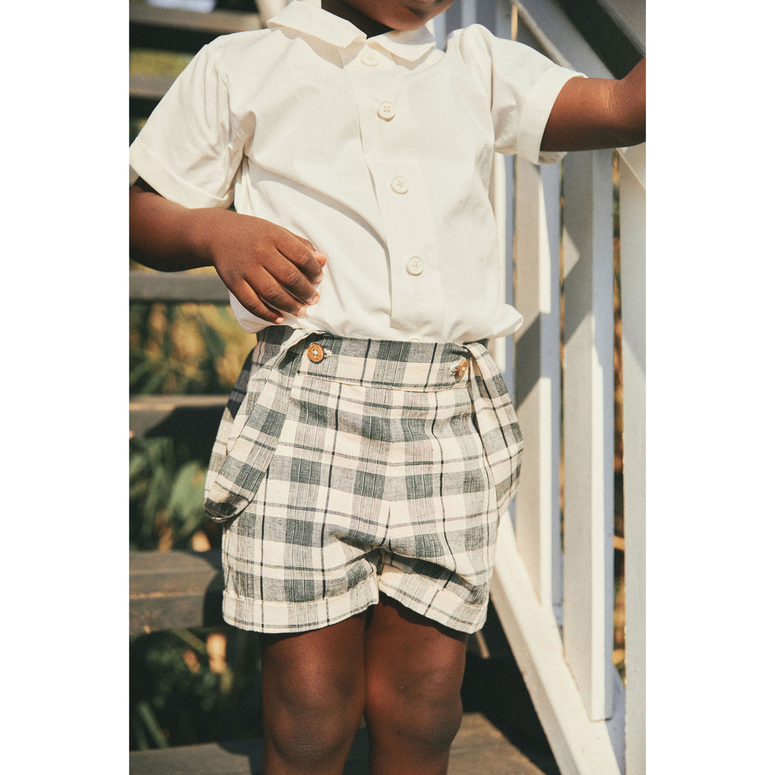Pernille Ivory/Grey Plaid Suspender Shorts