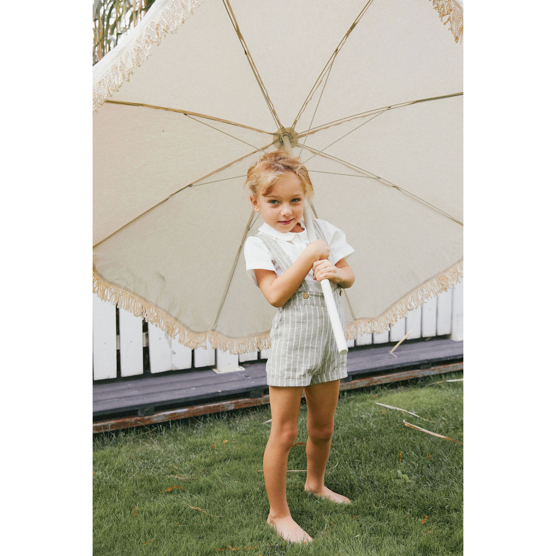 Pernille Grey/Pale Yellow Stripe Suspender Shorts