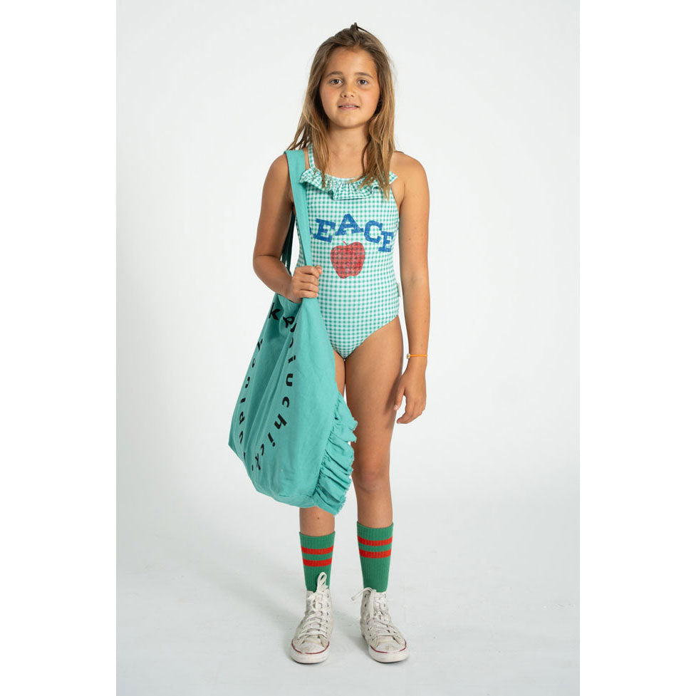 Piupiuchick Green Checkered "Peace" Print Swimsuit