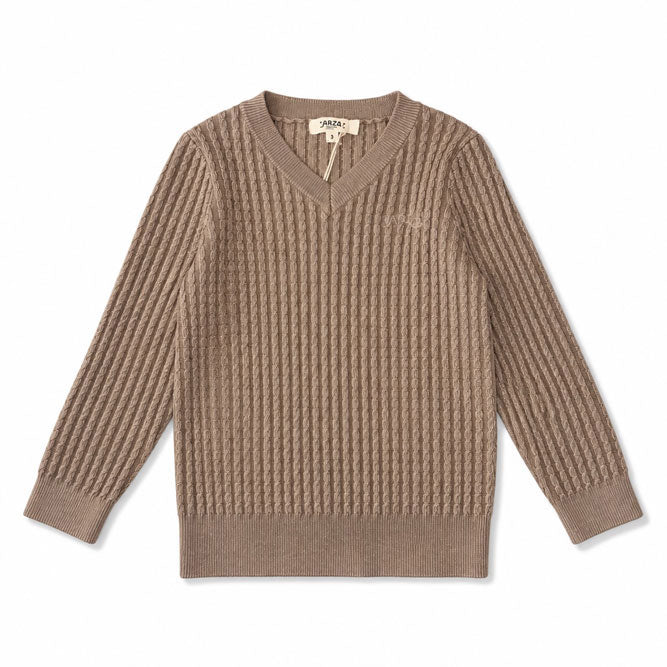 Arza Taupe Cable V Neck Sweater