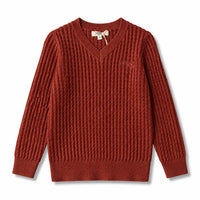 Arza Rust Cable V Neck Sweater