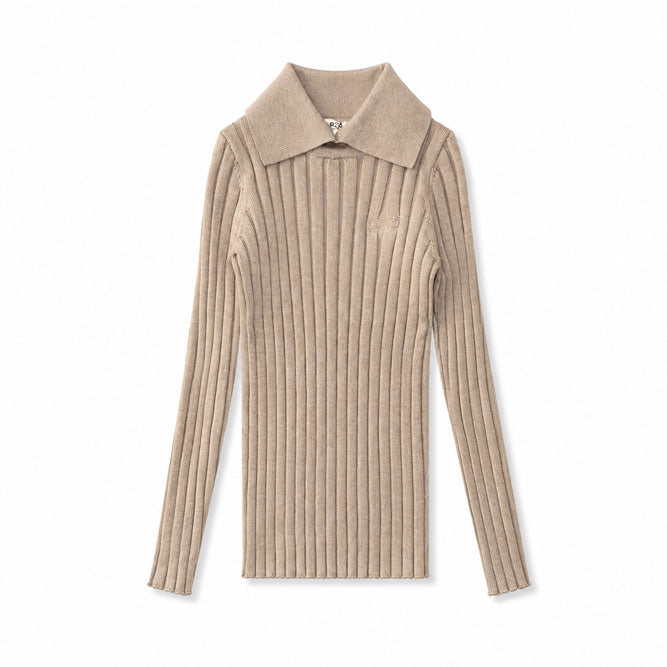 Arza Taupe Ribbed Turtleneck Polo