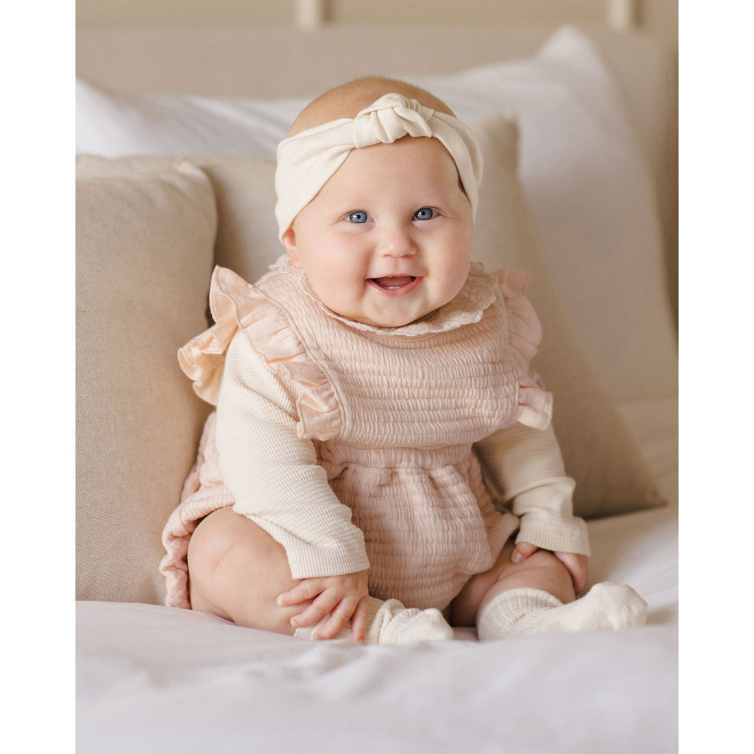 Quincy Mae Antique Ruffle Bubble Romper