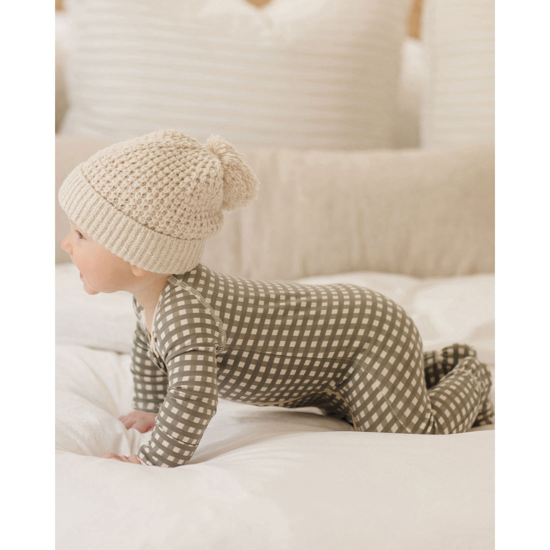 Quincy Mae Forest Check Bamboo Zip Footie