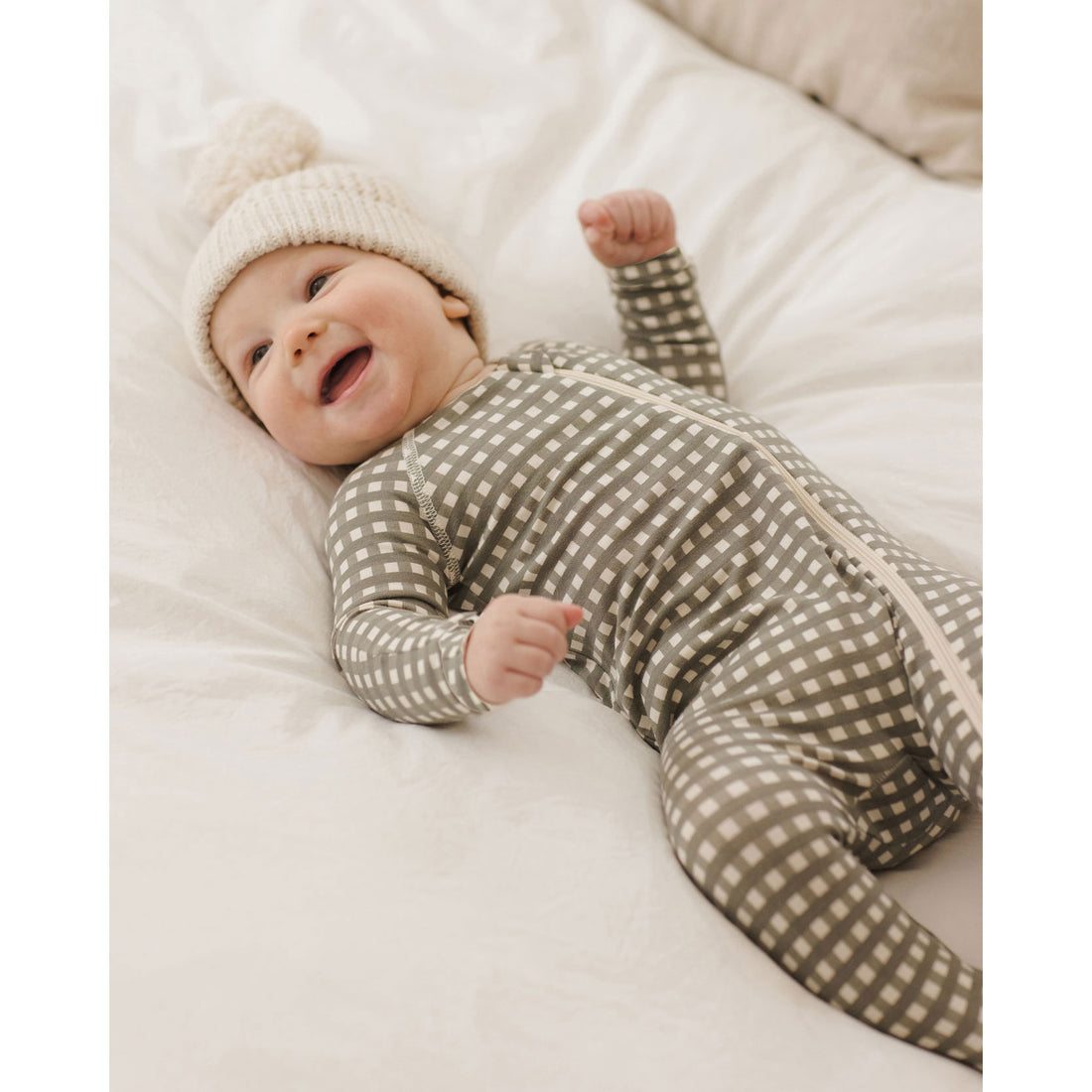 Quincy Mae Forest Check Bamboo Zip Footie