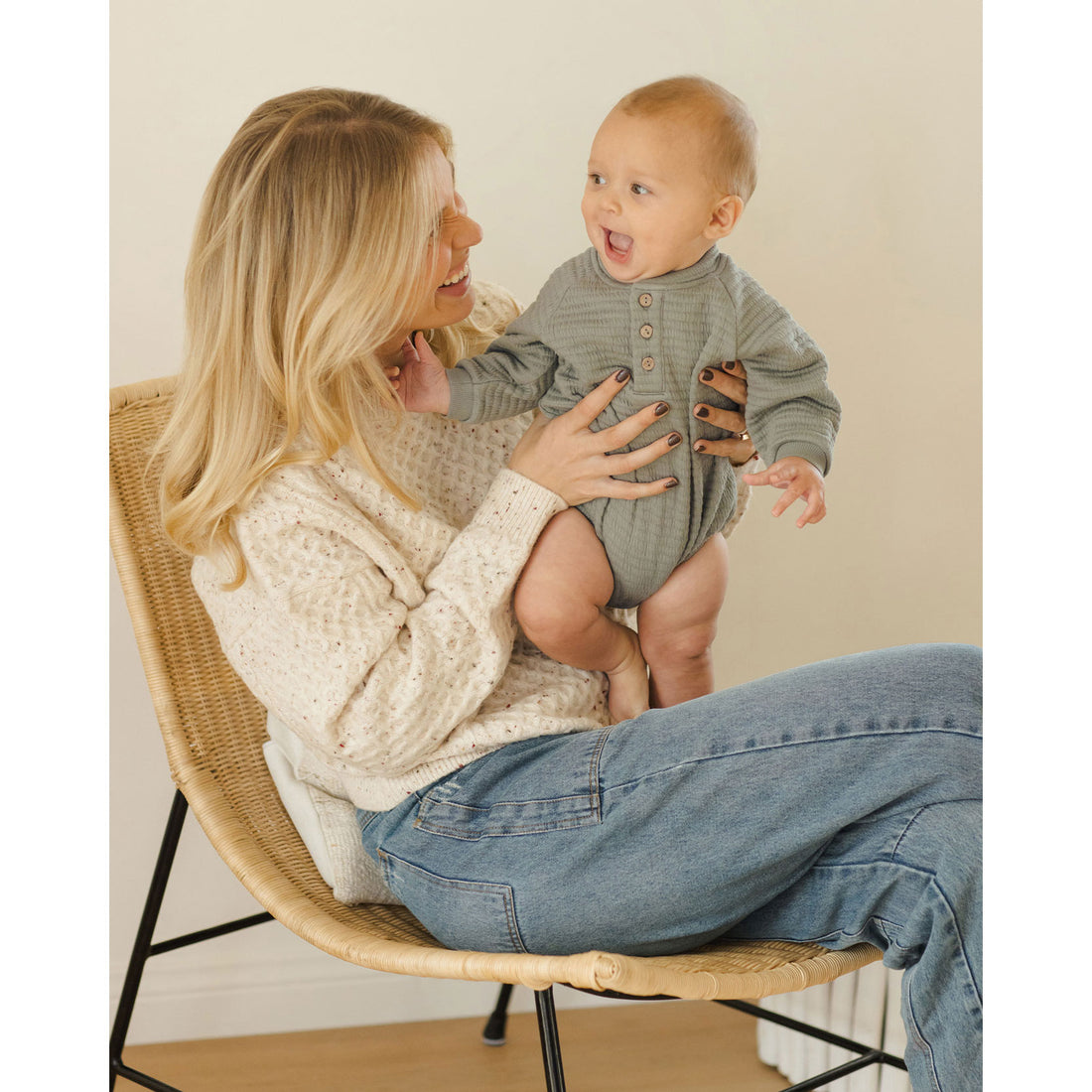 Quincy Mae Frost Henley Bubble Romper