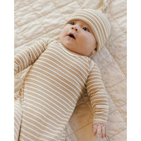 Quincy Mae Golden Stripe Knotted Baby Gown + Hat Set