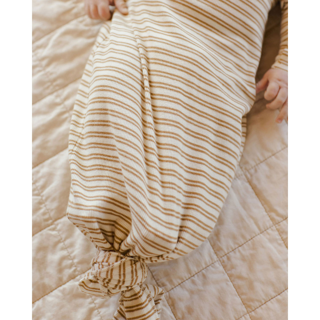 Quincy Mae Golden Stripe Knotted Baby Gown + Hat Set