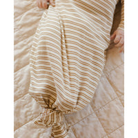 Quincy Mae Golden Stripe Knotted Baby Gown + Hat Set