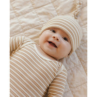 Quincy Mae Golden Stripe Knotted Baby Gown + Hat Set