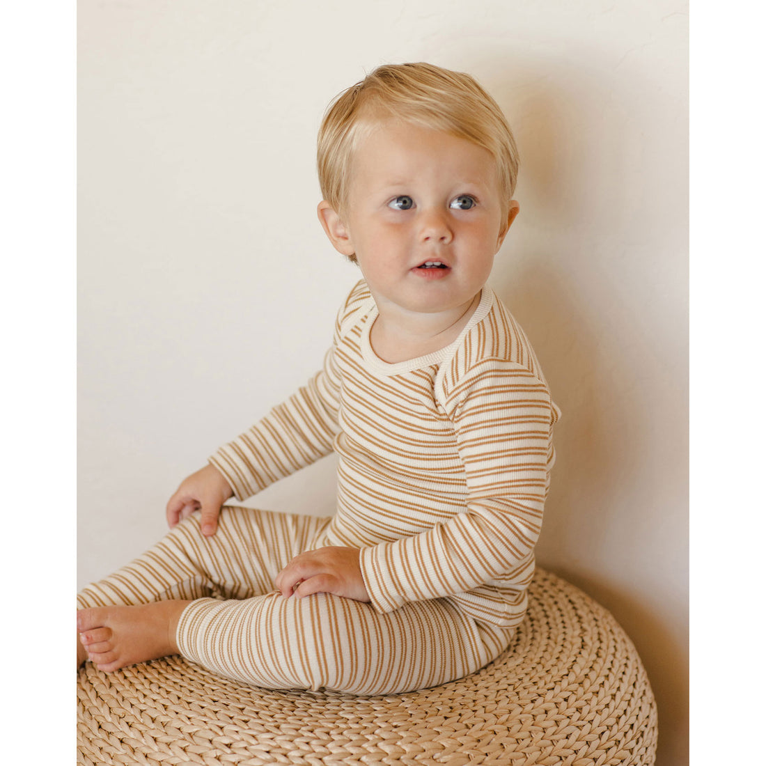 Quincy Mae Golden Stripe Ribbed Tee + Legging Set