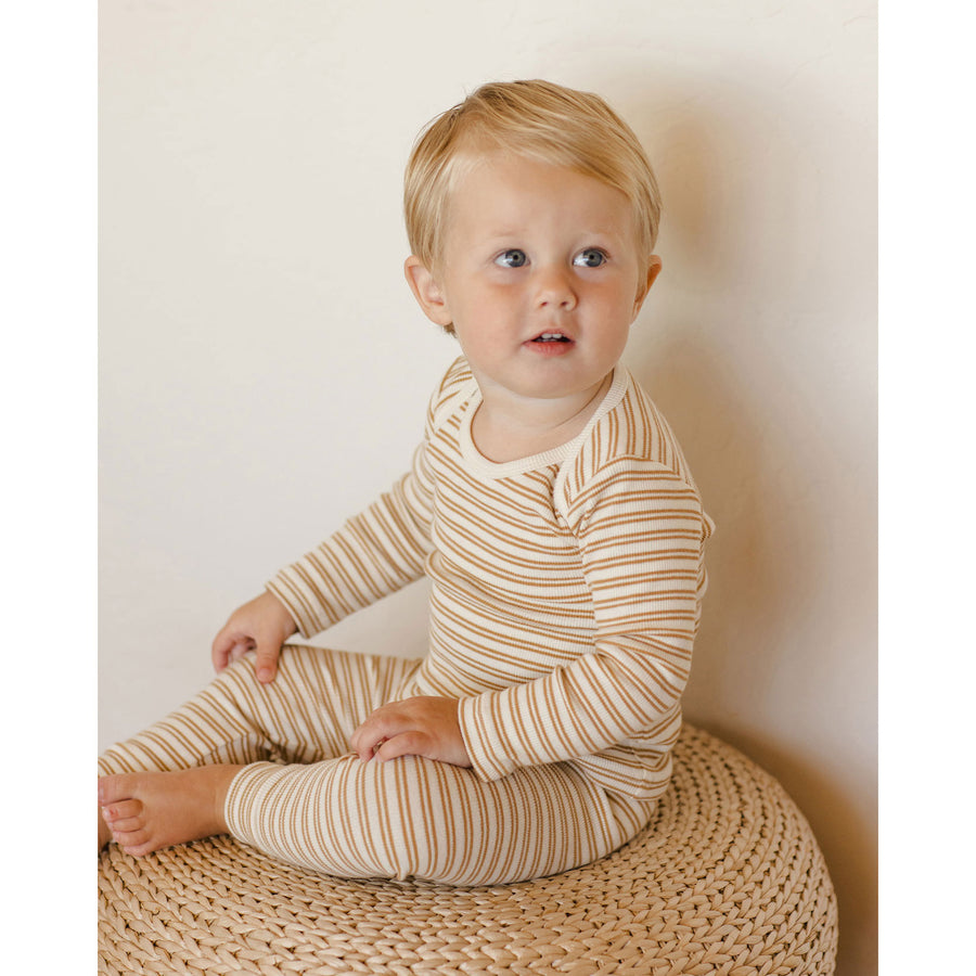 Quincy Mae Golden Stripe Ribbed Tee + Legging Set