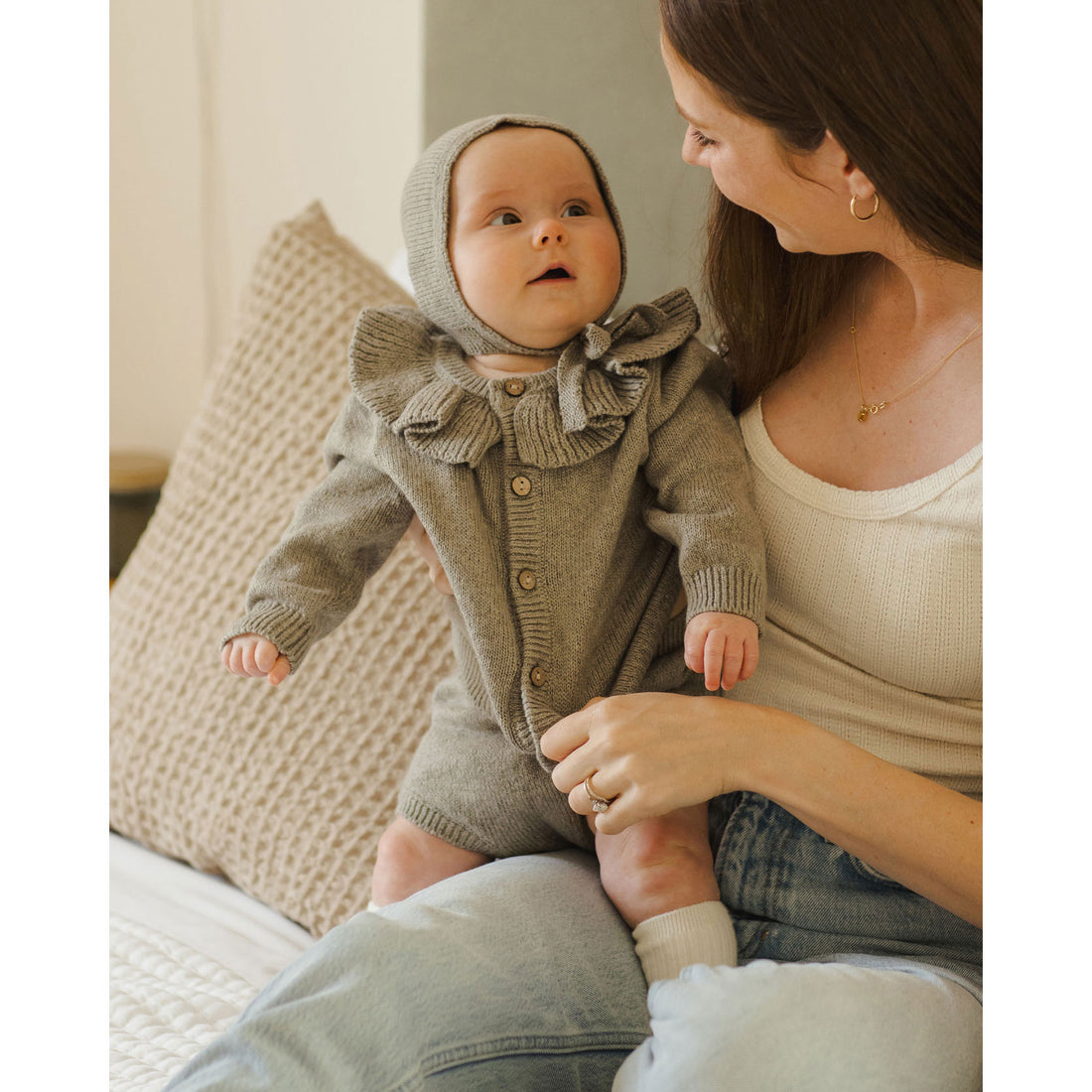 Quincy Mae Heathered Basil Knit Bonnet