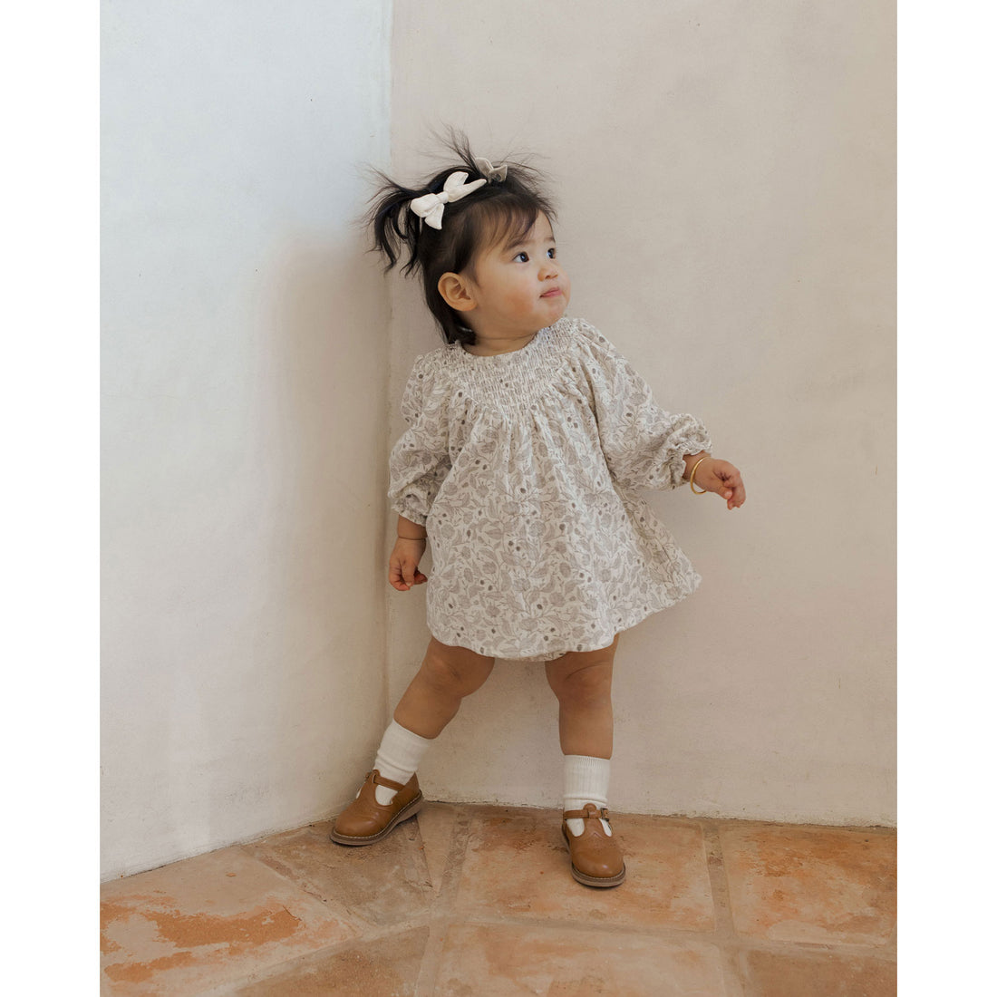 Quincy Mae Winter Floral V Smocked Dress