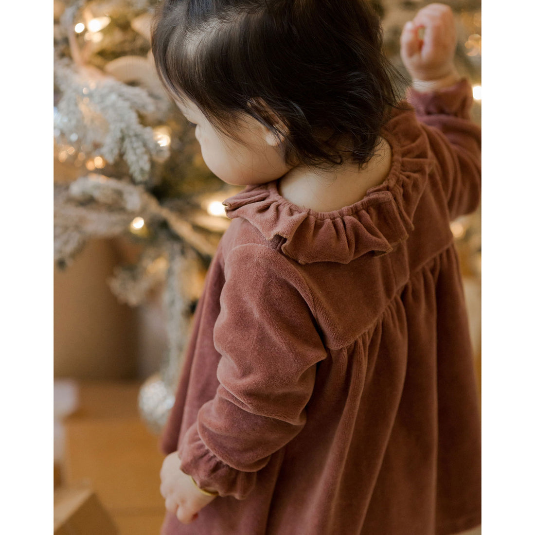 Quincy Mae Cranberry Velour Baby Dress
