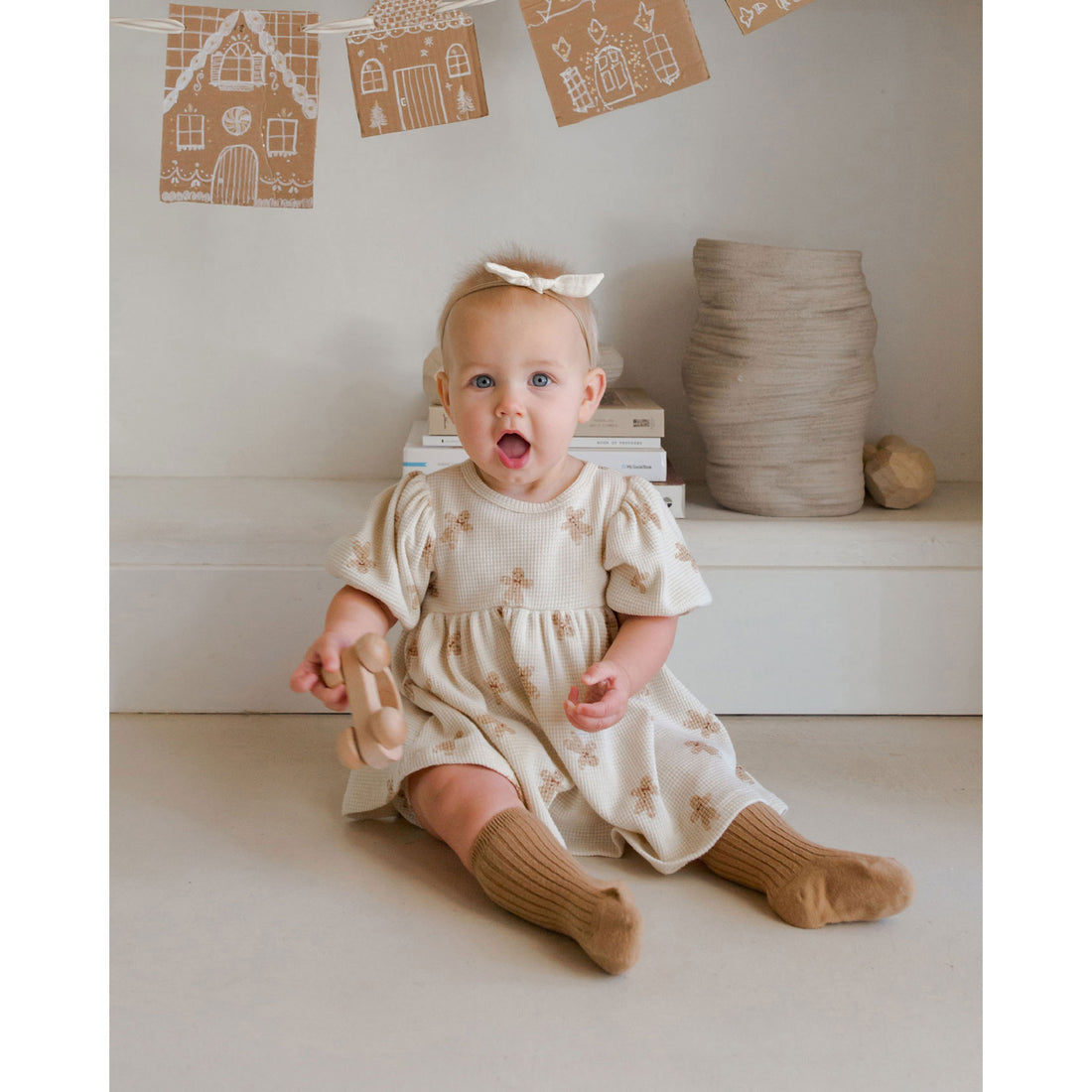 Quincy Mae Gingerbread Waffle Babydoll Dress