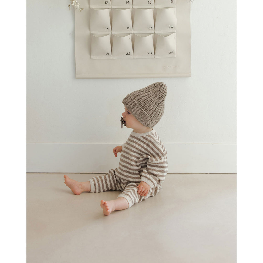 Quincy Mae Olive Stripe Waffle Slouch Set