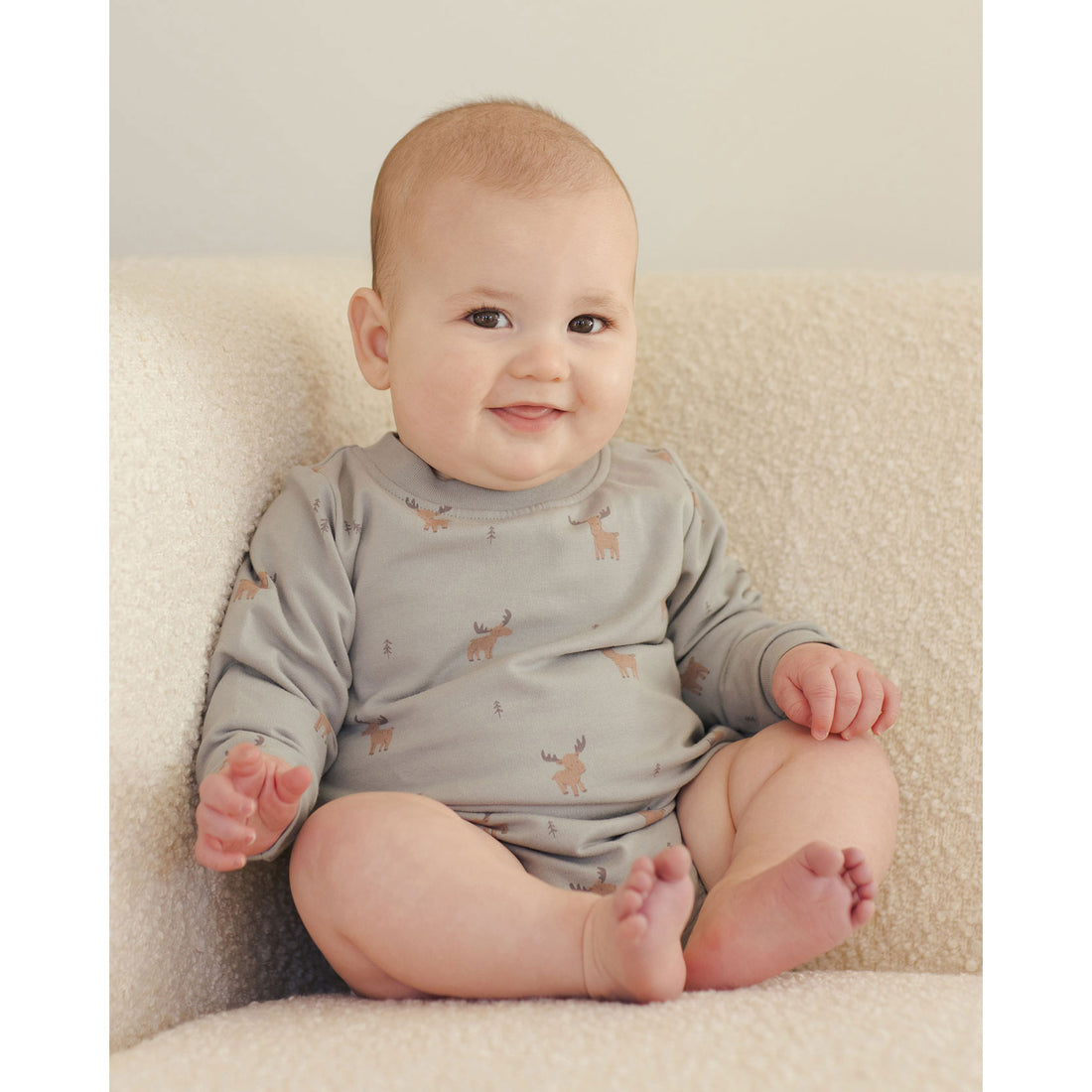 Quincy Mae Moose Crewneck Bubble Romper
