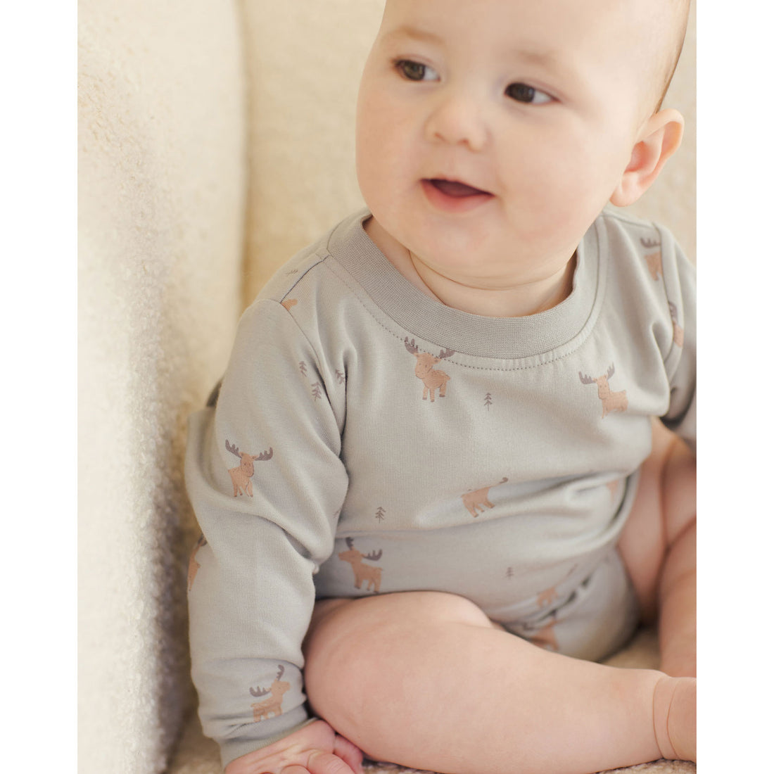 Quincy Mae Moose Crewneck Bubble Romper