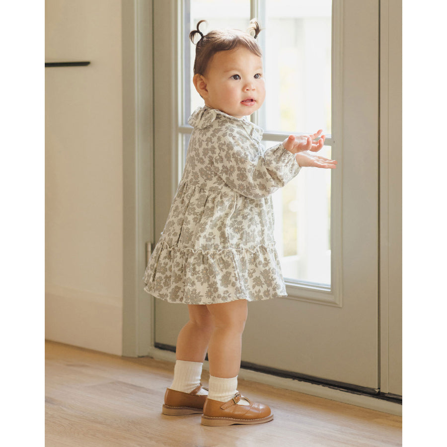 Quincy Mae Green Floral Ruffle Collar Button Dress