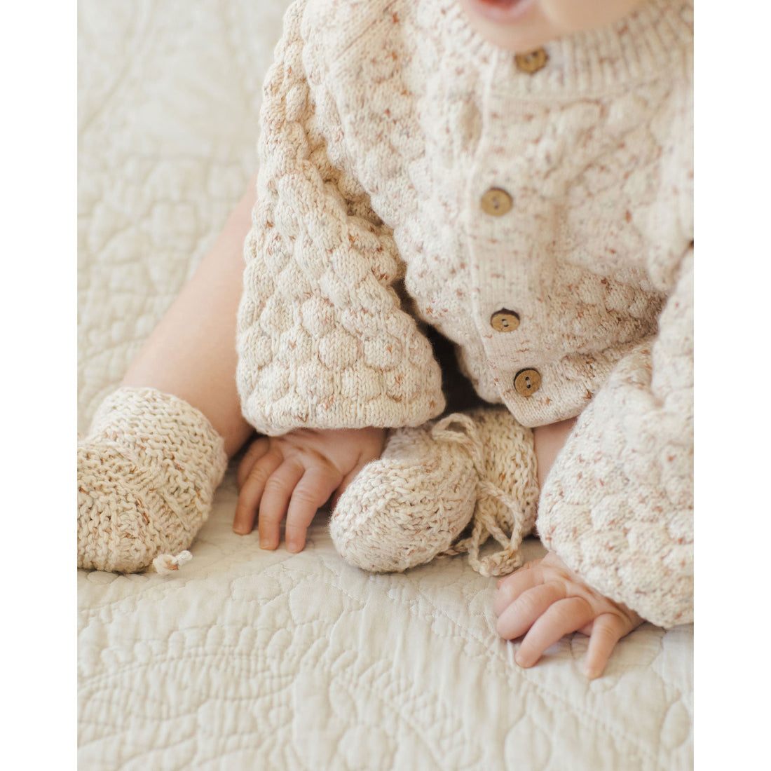 Quincy Mae Natural Speckle Bubble Knit Cardigan