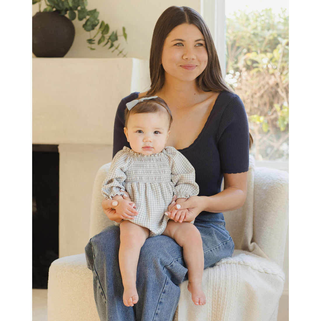 Quincy Mae Blue Gingham Eden Romper
