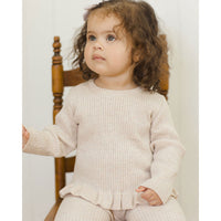 Quincy Mae Heathered Oatmeal Rib Knit Peplum Top