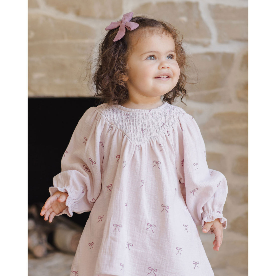 Quincy Mae Lilac Bows V Smocked Dress