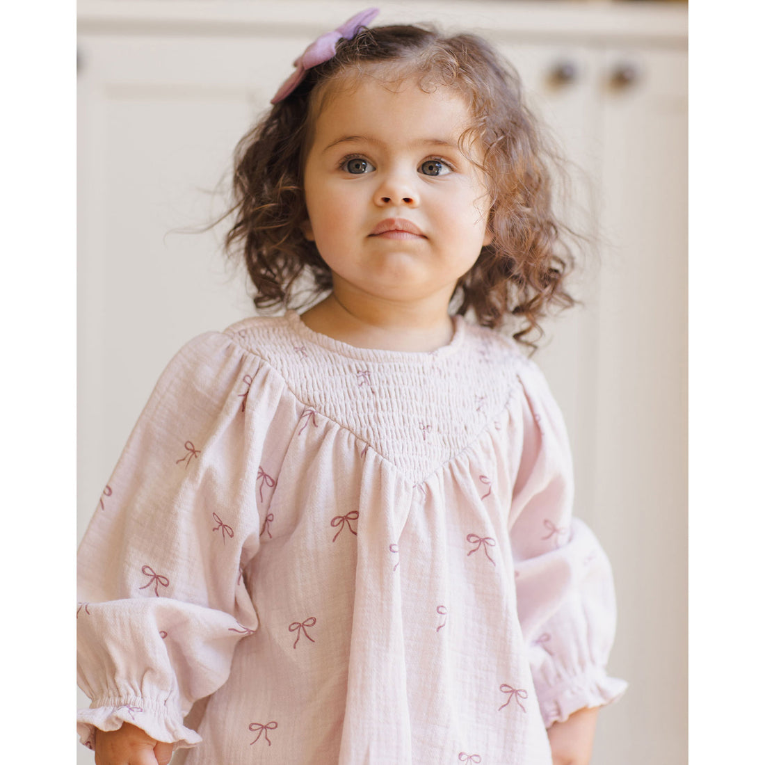 Quincy Mae Lilac Bows V Smocked Dress
