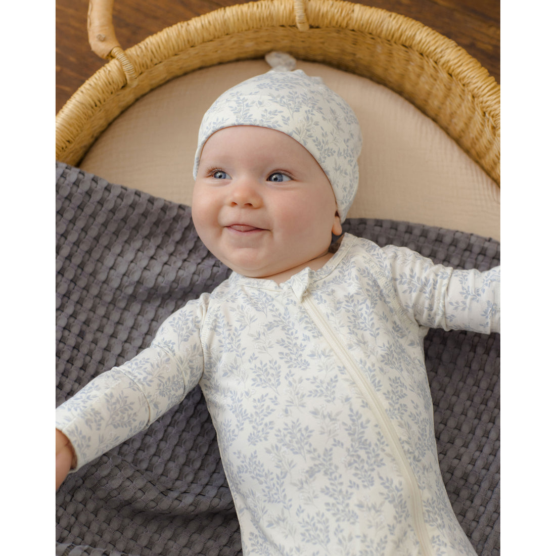 Quincy Mae Cloud Floral Bamboo Zip Footie